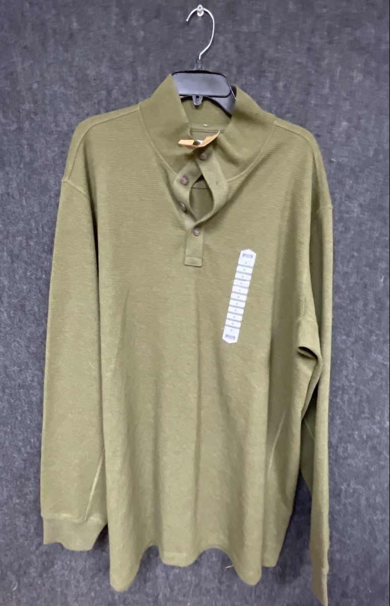 Duluth Trading Men's Olive Green Waffle Knit Long Sleeve Polo Shirt XL NWT