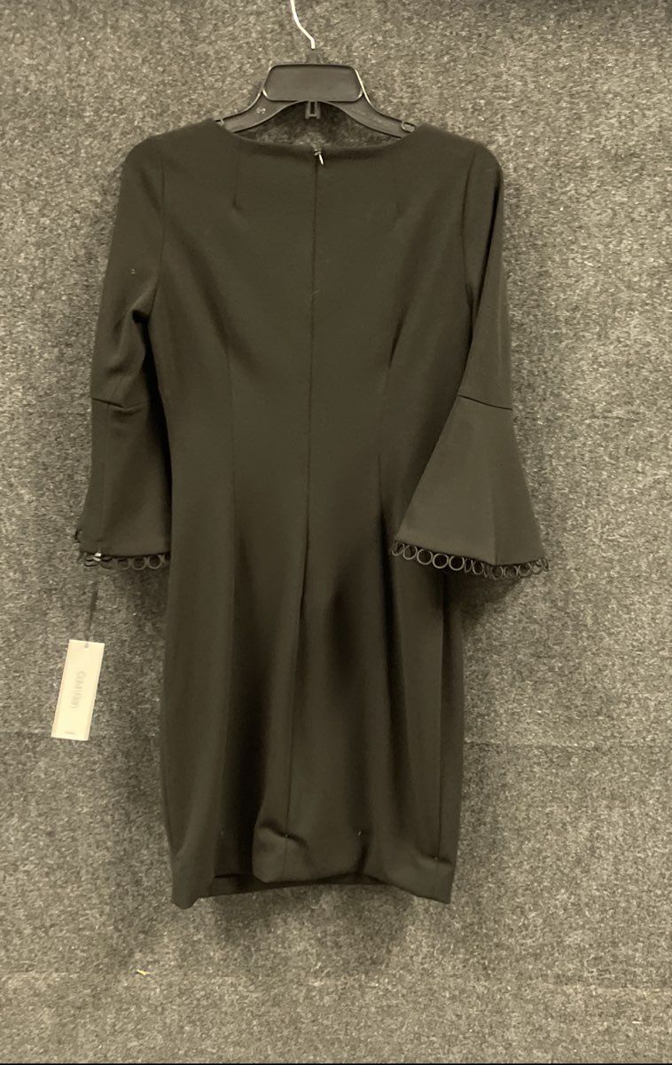 Calvin Klein Women's Black Bell Sleeve Sheath Dress Crochet Trim Sz 6 NWT