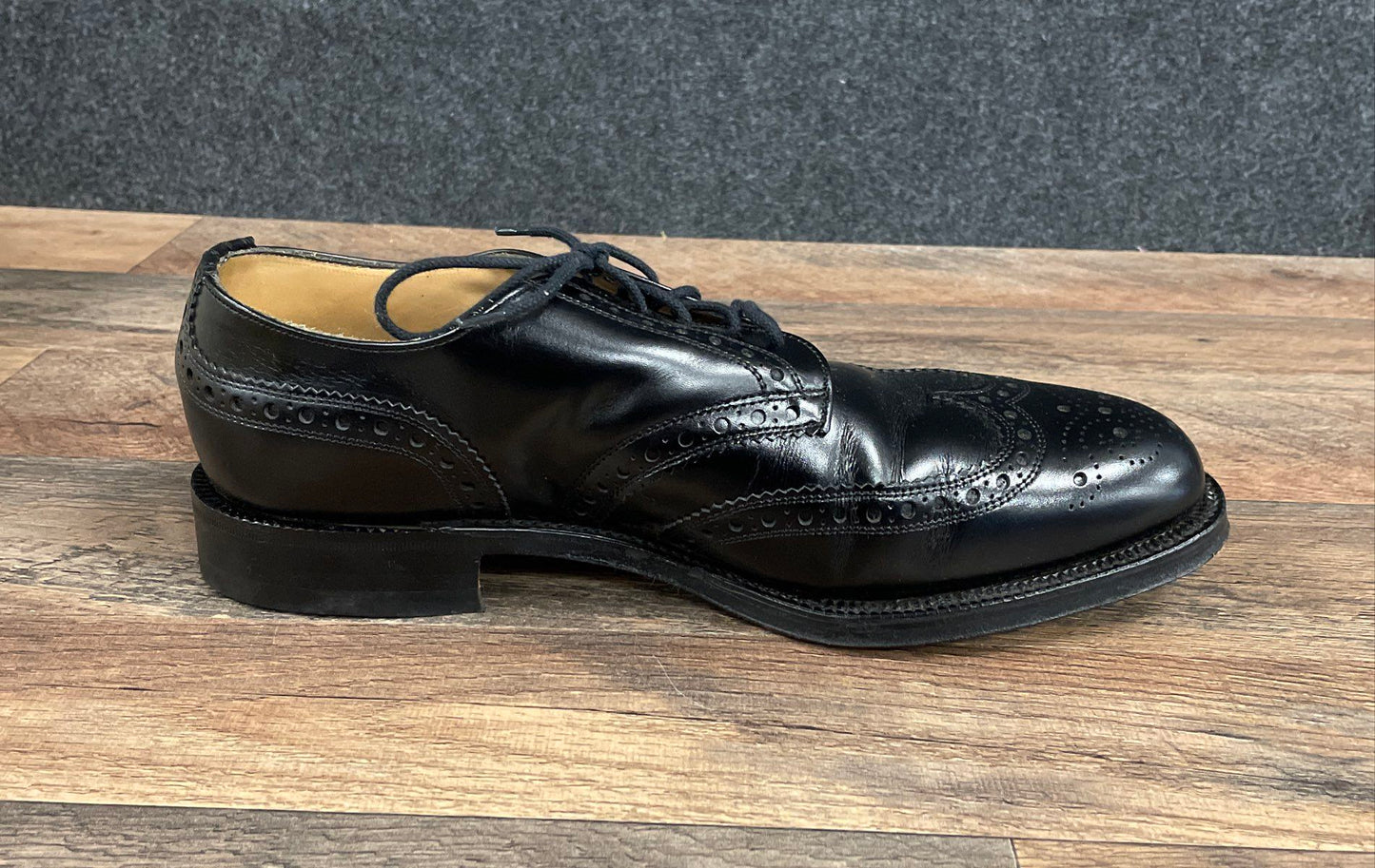 Hitchcock 955 5 Tie Brogue Blucher Black Calf Wingtip Dress Shoes Size 9.5 5E
