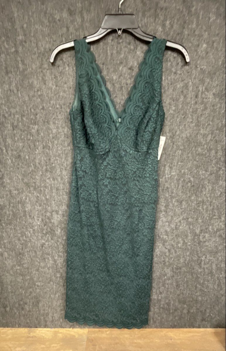 Dress Barn Women's Green Floral Lace Sleeveless V-Neck Scalloped Dress Sz 6 NWT