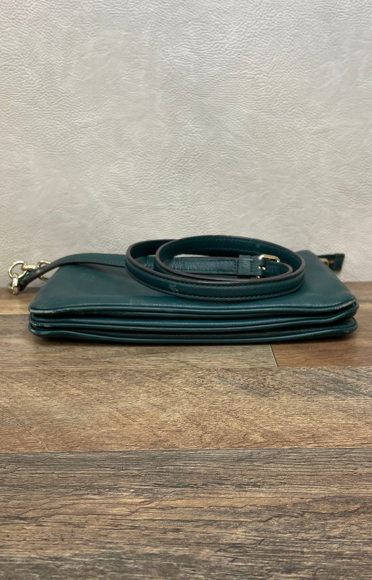 Kate Spade Dark Green Pebbled Leather Triple Gusset Crossbody Gold Hardware