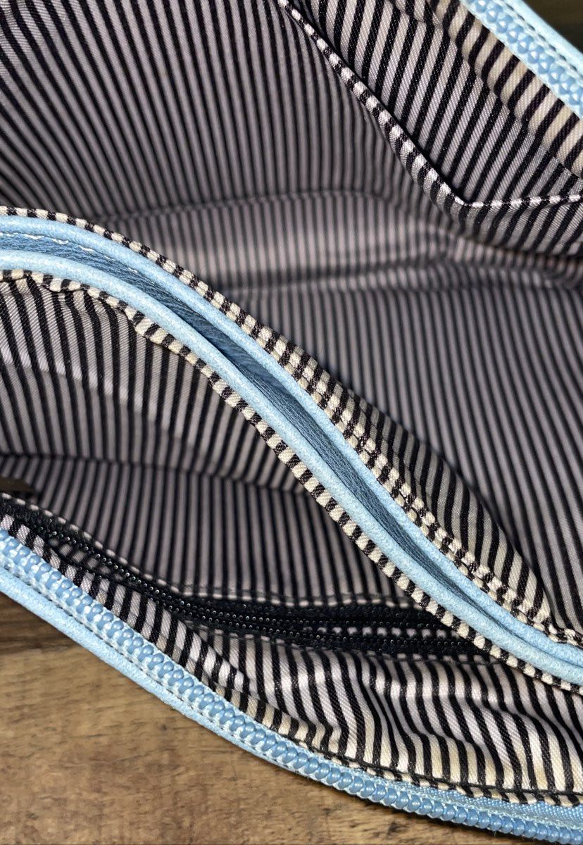 Unbranded Light Blue Pebbled Faux Leather Triple Zip Crossbody Bag