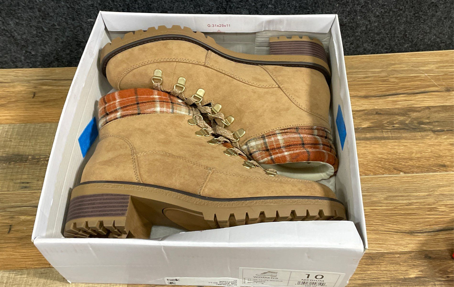 True Craft Markie Dark Taupe Brown Plaid Women's Hiking Boots Size 10 New