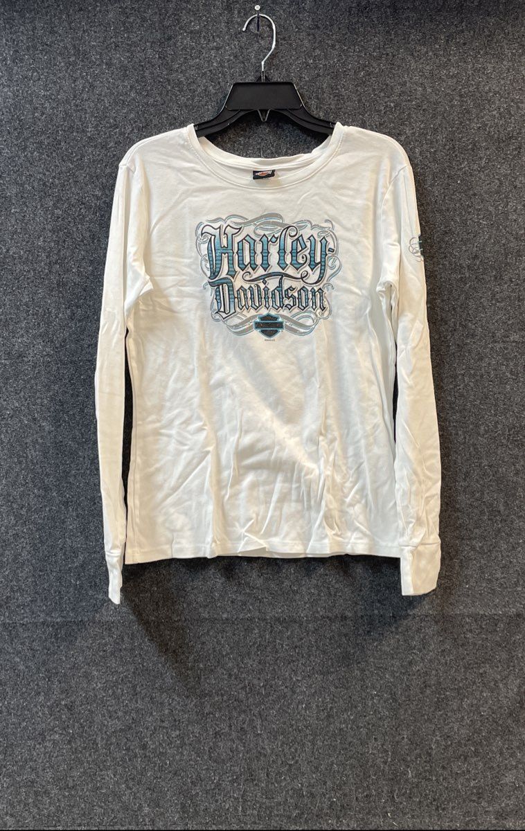 Harley-Davidson Muskegon MI Hot Rod Long Sleeve White Graphic T-Shirt USA Sz L