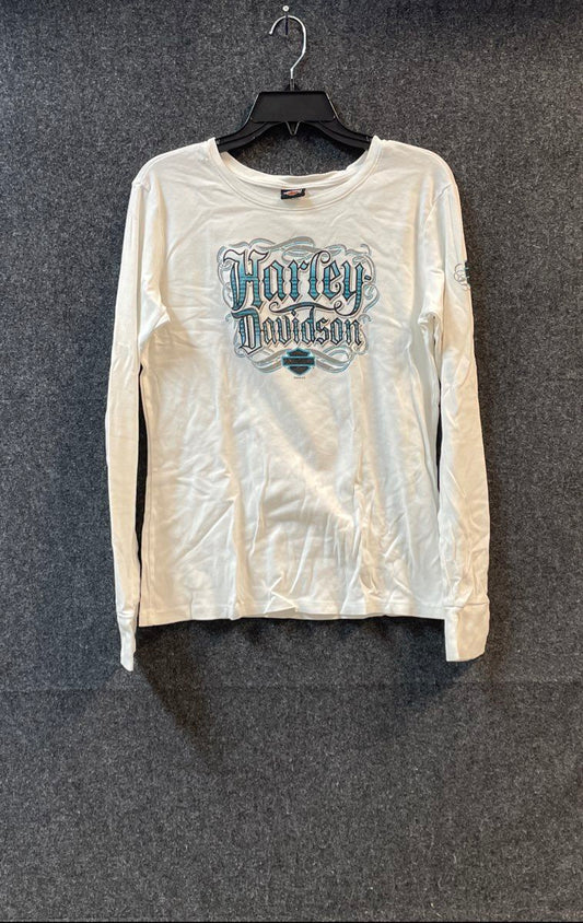 Harley-Davidson Muskegon MI Hot Rod Long Sleeve White Graphic T-Shirt USA Sz L