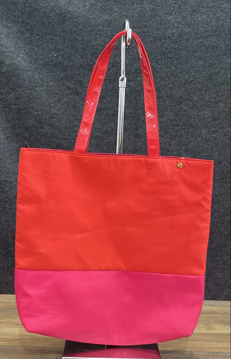 Lancome Paris Red Pink Colorblock Tote Bag Large Flamingo Print Lining