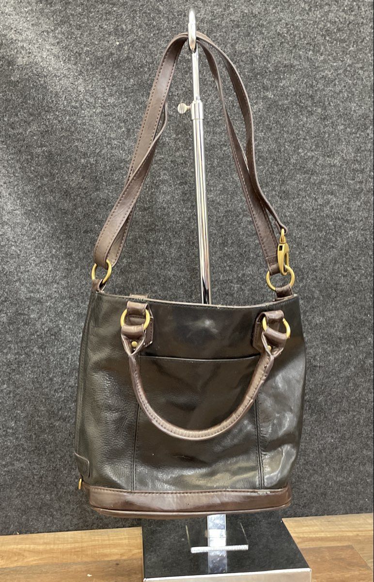Tignanello Black Leather Satchel Shoulder Bag Brass Hardware
