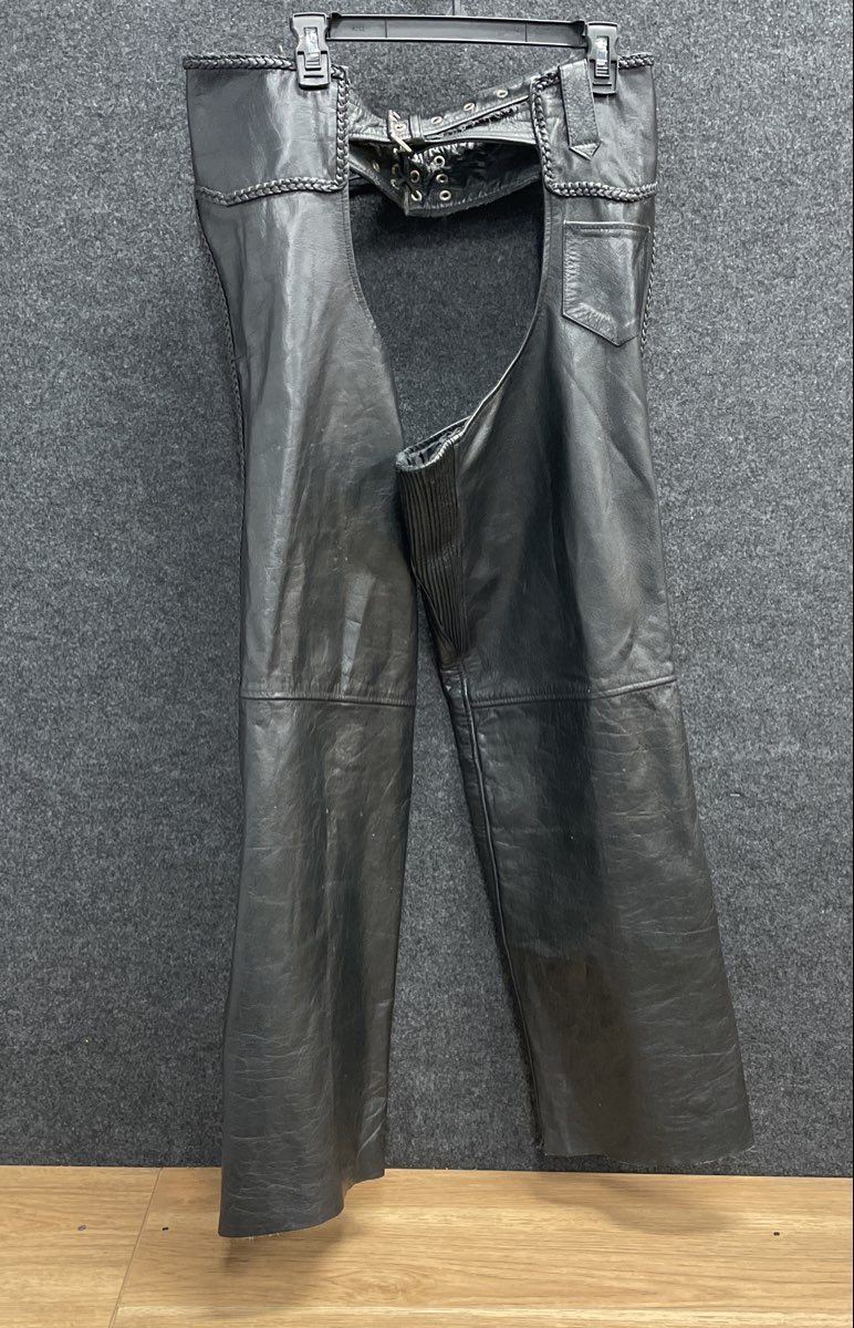 Xelement Men's Black Leather Braided Trim Motorcycle Riding Chaps Sz 40