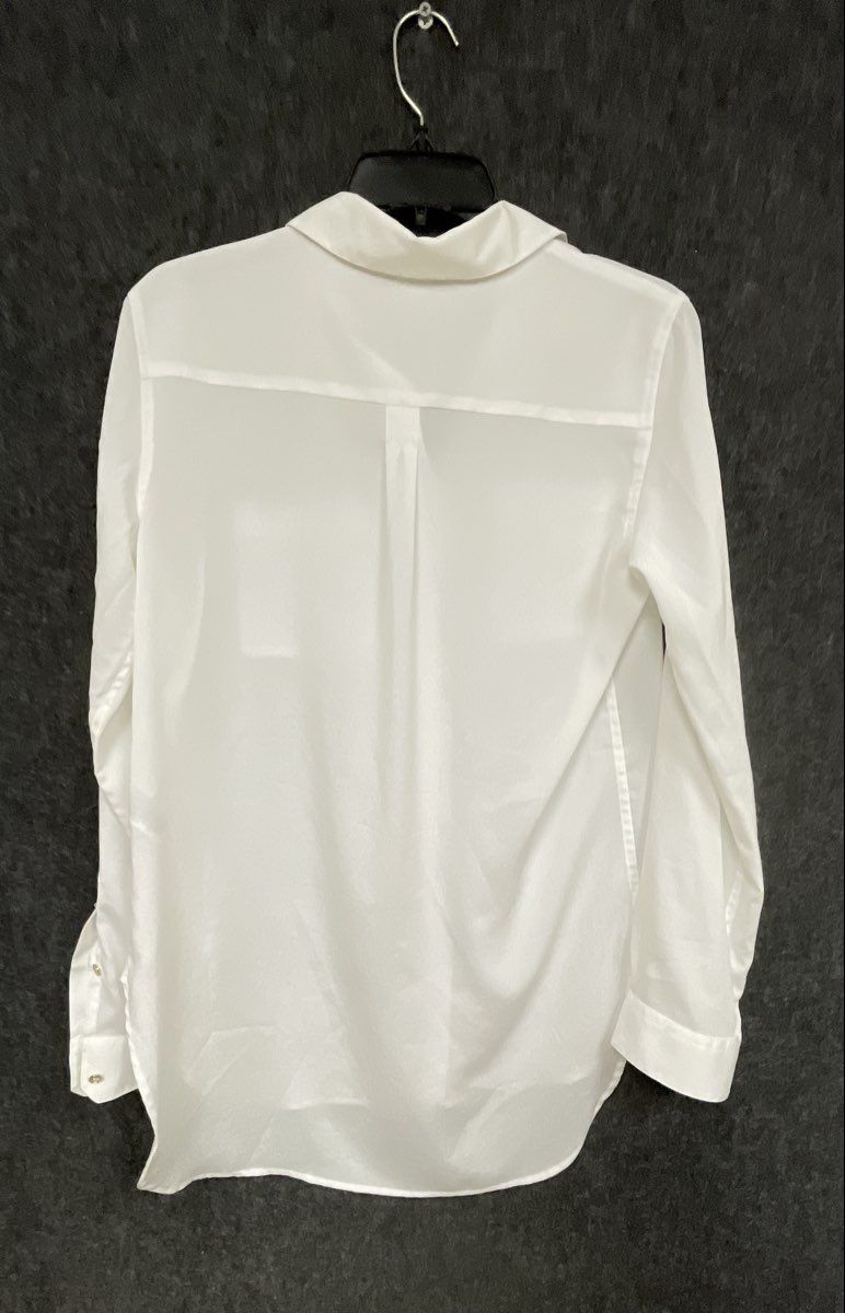 Calvin Klein Women's White Roll Tab Sleeve Button Up Blouse Shirt Sz S