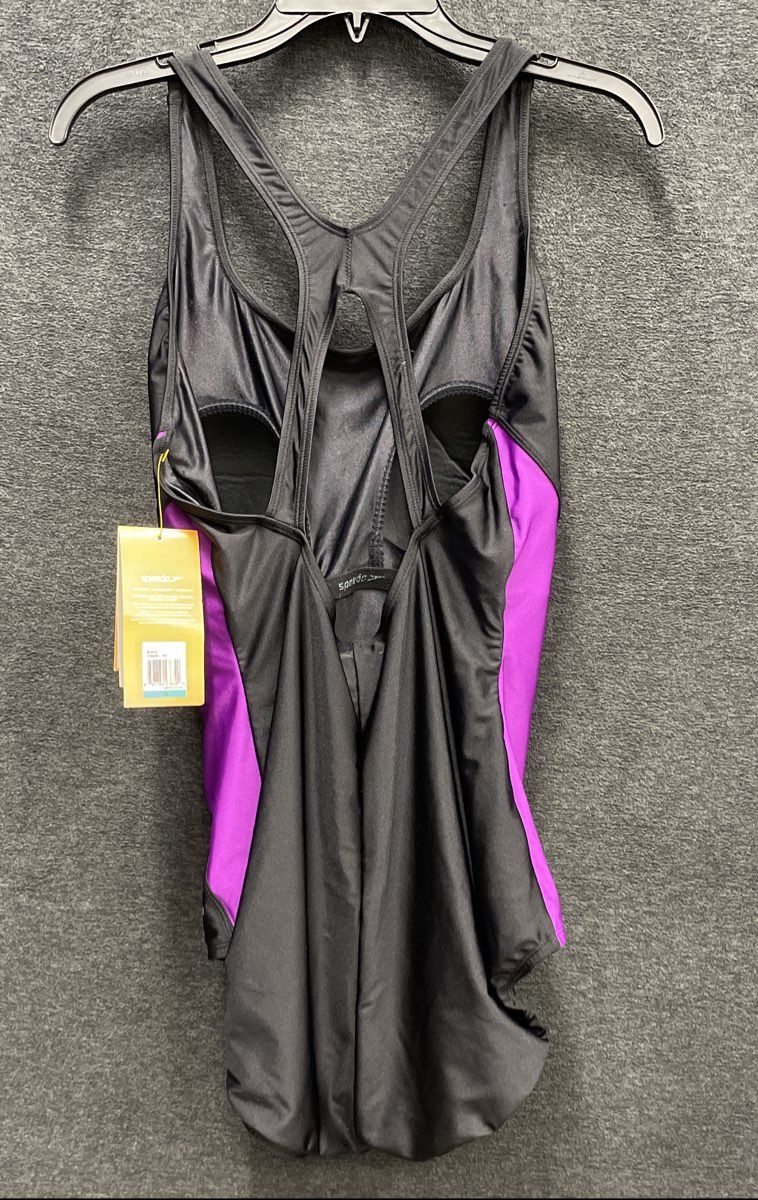 Speedo Women's Black Purple Racerback One Piece Swimsuit NWT Sz 16