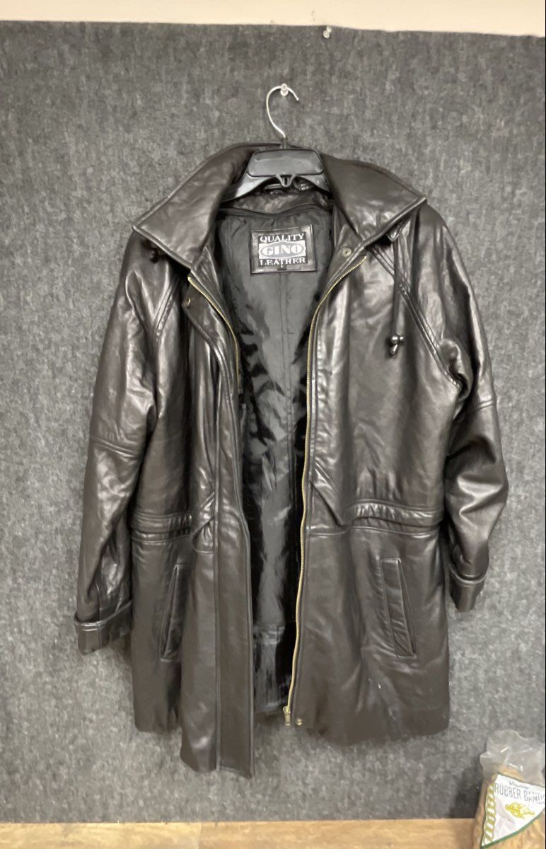 Gino Leather Men's Black Hooded Zip Up Parka Jacket Drawstring Waist Sz L