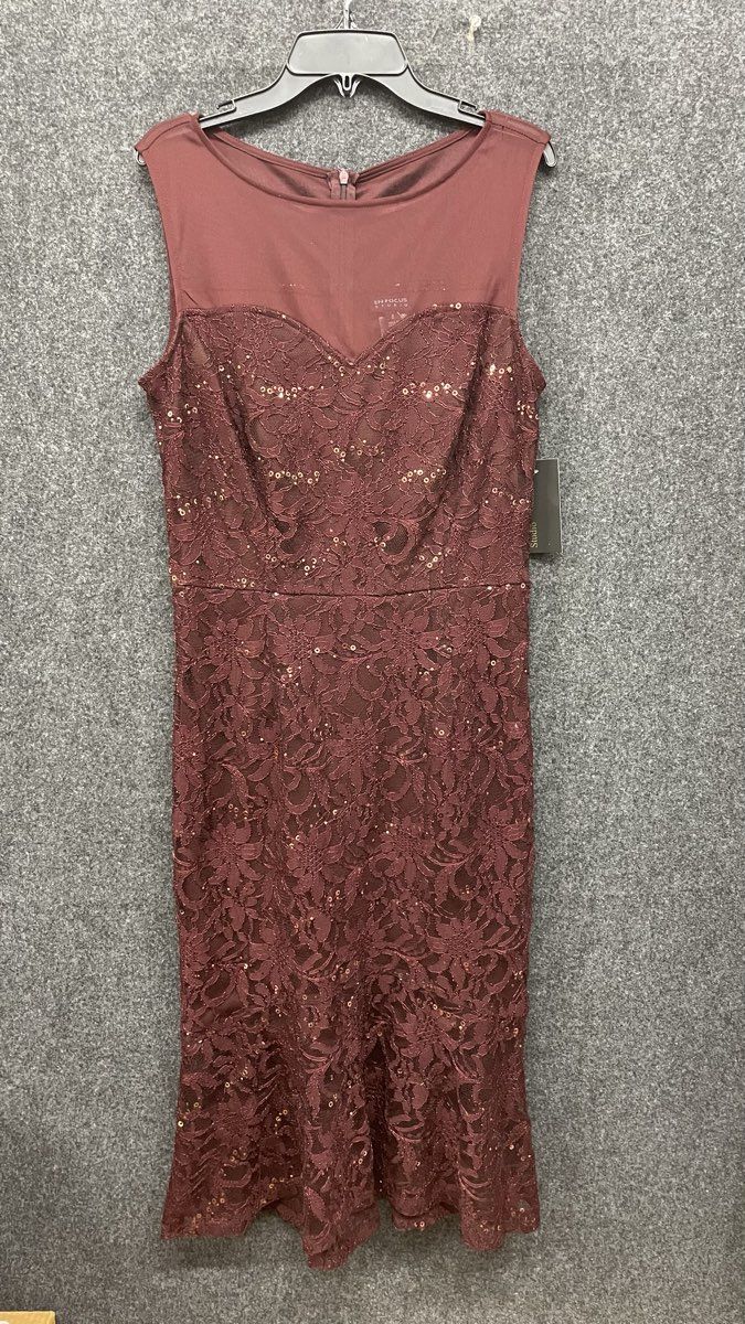 NWT En Focus Studio Women's Dress Maroon Lace Sequin Illusion Neck Midi Sz 6