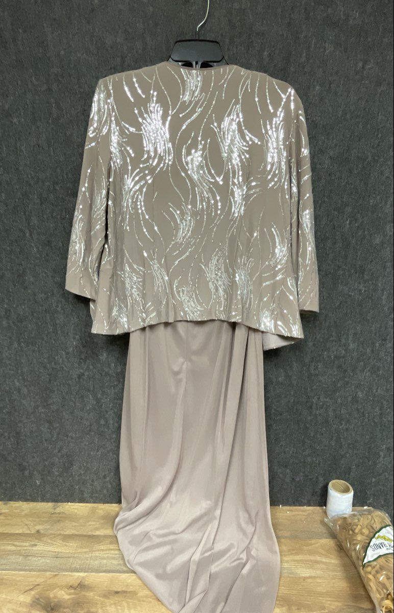 Alex Evenings Women's Taupe Silver Sequined Formal 2-Pc Dress Gown Set Sz 12