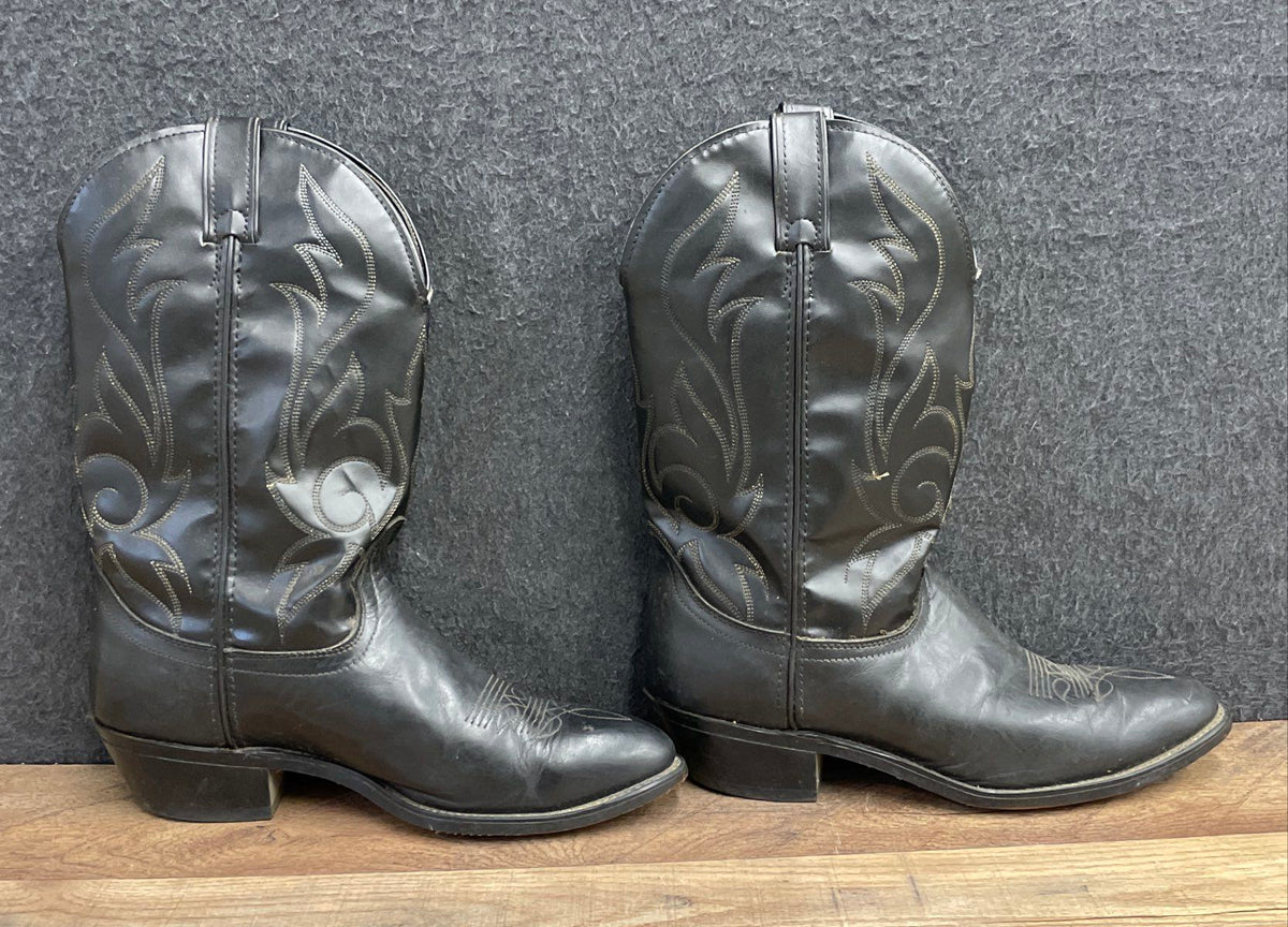 Vintage Laredo Black Leather Western Cowboy Boots Men's Size 9 EE USA