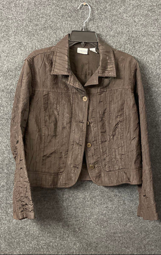 Chico's Women's Jacket Blazer Brown Lightweight Textured Crinkle Size 2 L