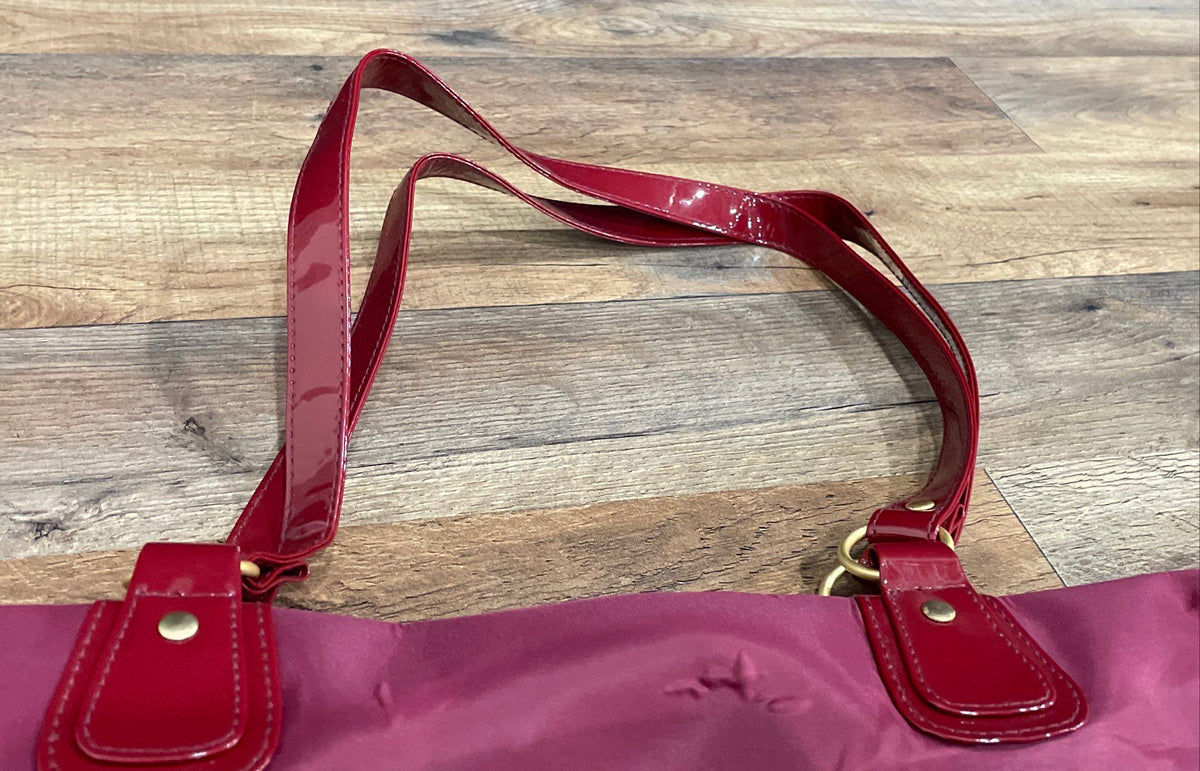 Estee Lauder Purple Burgundy Nylon Weekender Travel Tote Bag Gold Hardware