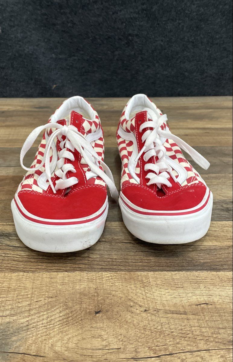 Vans Old Skool Checkerboard Racing Red White Sneakers Size Men 8 Women 9.5