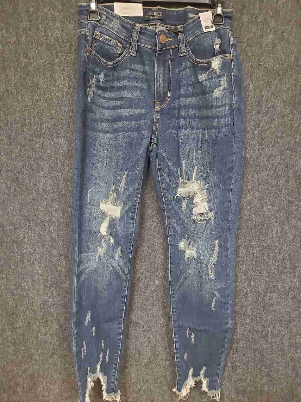 Judy Blue Women's Mid Rise Distressed Skinny Jeans Blue Ripped Sz 5/27 NWT