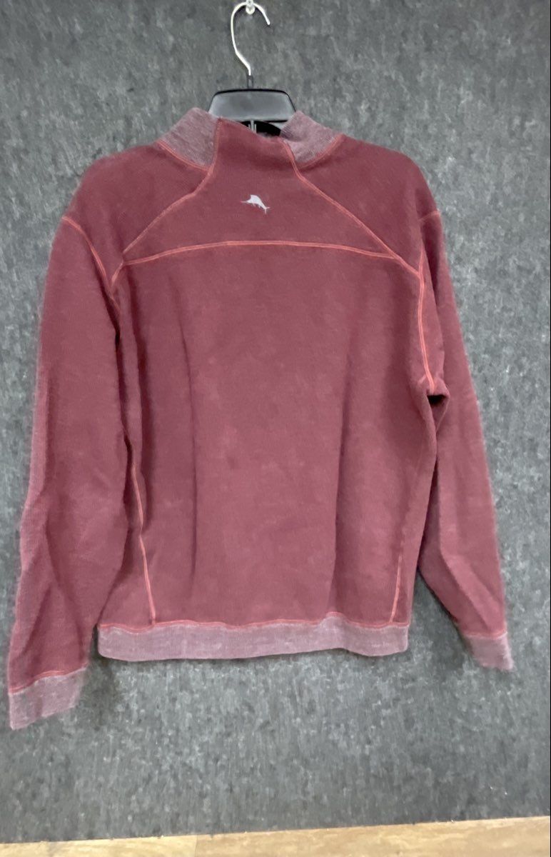 Tommy Bahama Men's Burgundy Ribbed Quarter Zip Pullover Sweater