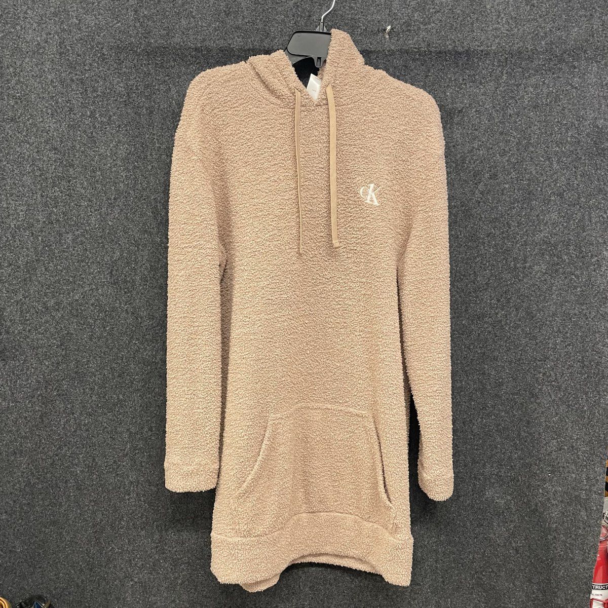 Calvin Klein Women's Pink Plush Lounge Hoodie CK One Sleepwear Tunic Sz Large