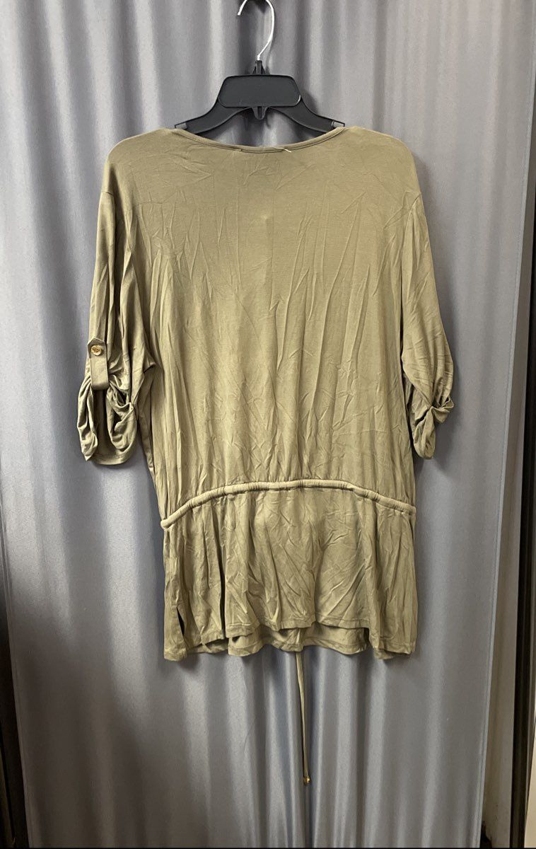 Michael Kors Women's Tunic Safari Green V-Neck Drawstring Roll-Tab Sleeve NWT XL