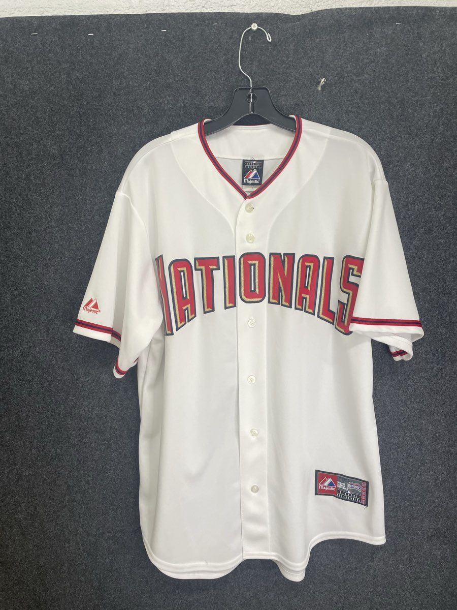 Majestic Men's Washington Nationals MLB Baseball Jersey White Full Button Sz L