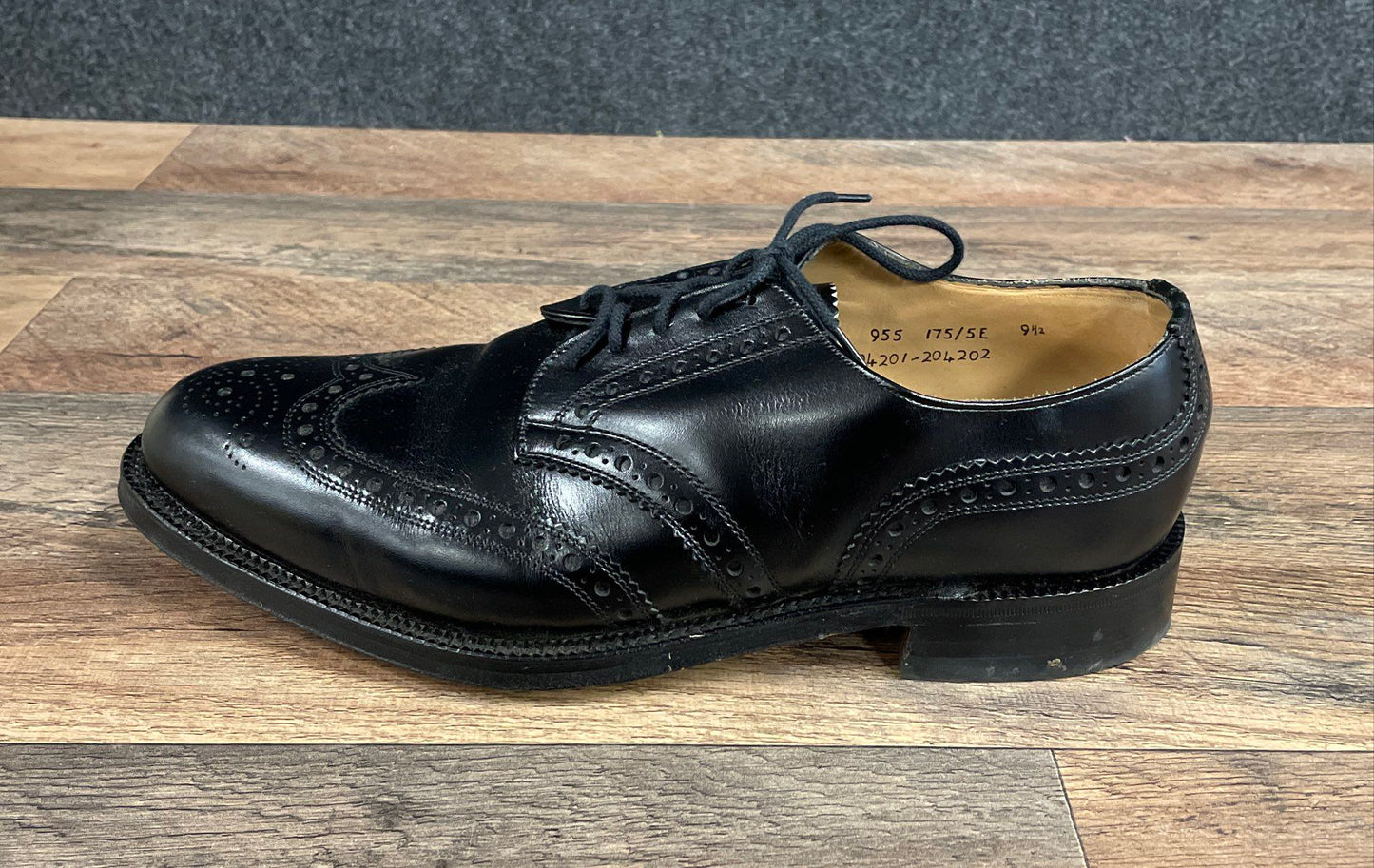 Hitchcock 955 5 Tie Brogue Blucher Black Calf Wingtip Dress Shoes Size 9.5 5E
