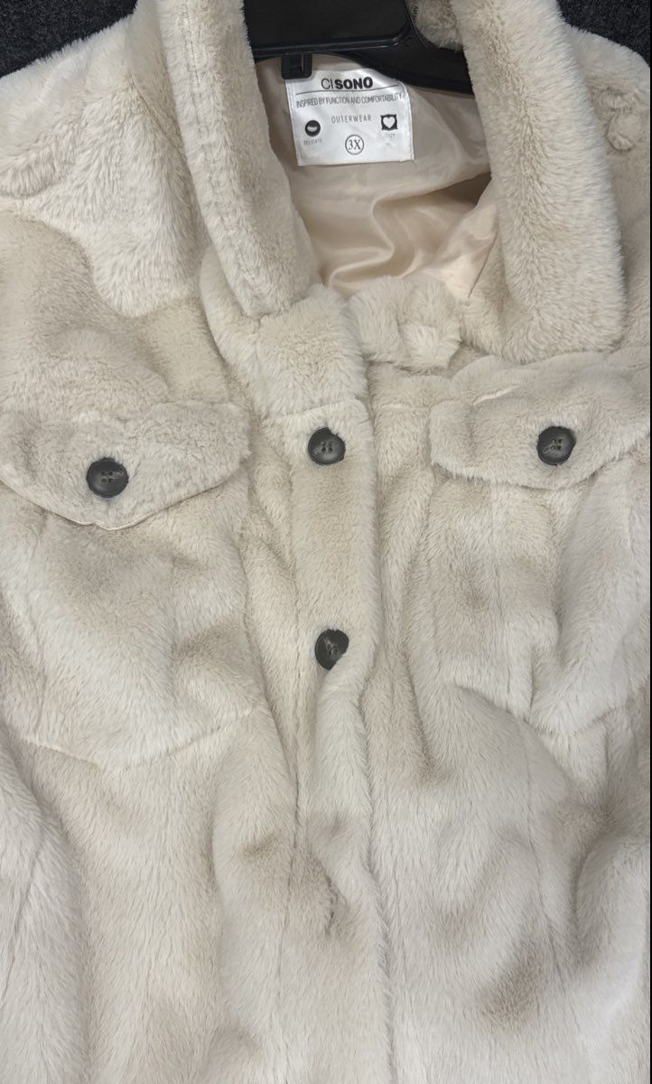 Ci Sono Women's Cream Sherpa Teddy Button-Up Jacket Sz 3X