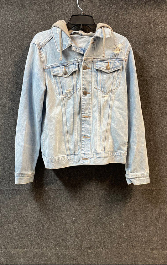 Abercrombie & Fitch Men's Light Wash Distressed Hoodie Denim Jacket Sz S