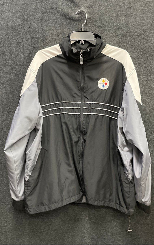 Vintage Y2K Reebok Men's Pittsburgh Steelers Full Zip Windbreaker Jacket Black