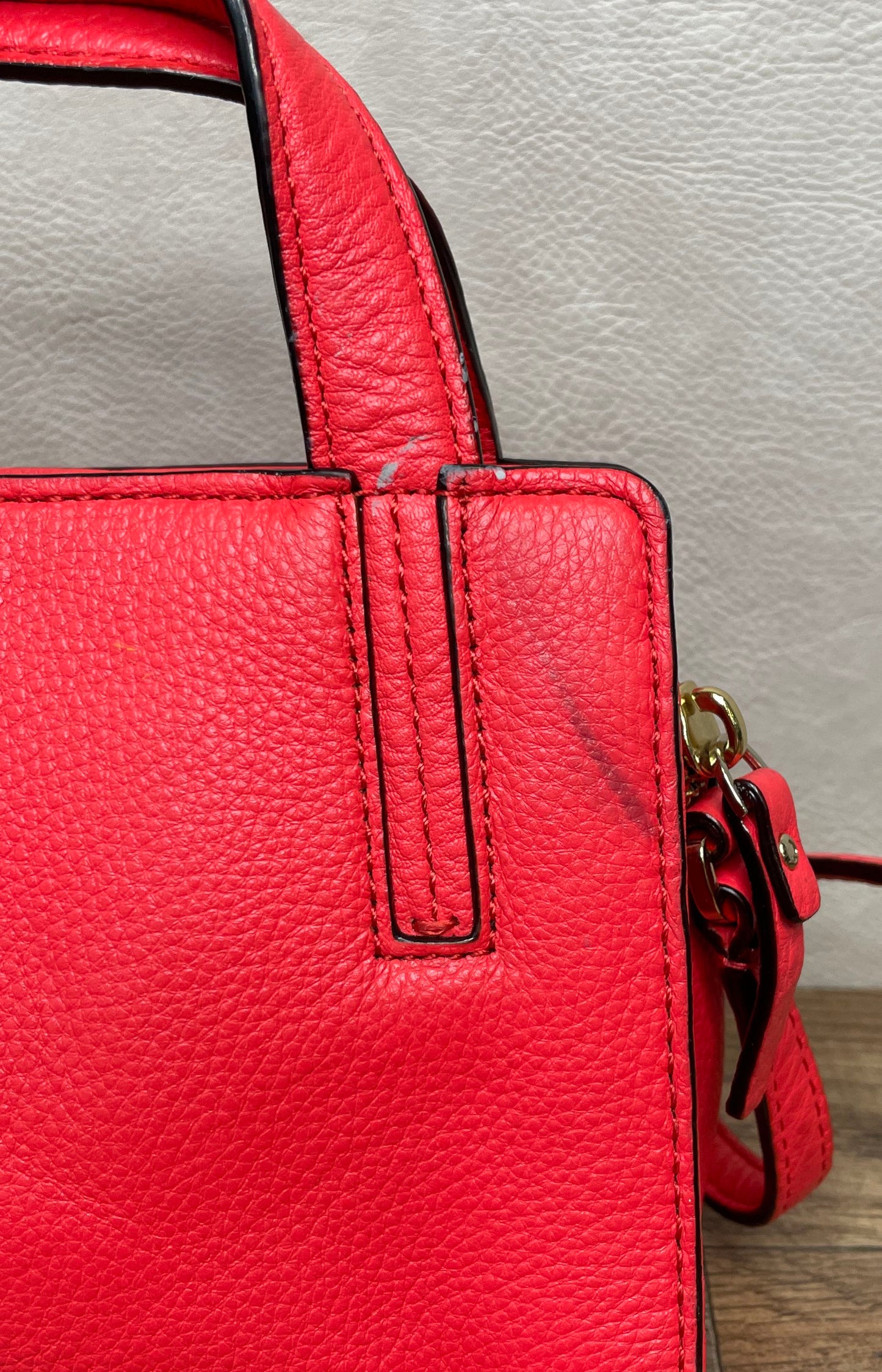 Kate Spade Red Pebbled Leather Mini Satchel Crossbody Bag Gold Hardware