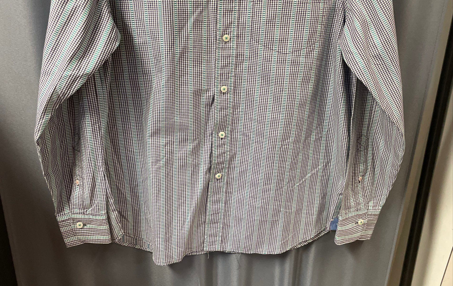 Tommy Bahama Men's Green Black Gingham Textured Stripe Button Down Shirt Sz M