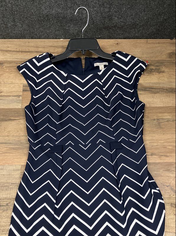 CB Established 1962 Women's Navy Chevron Zigzag Sheath Pencil Dress Sz 8