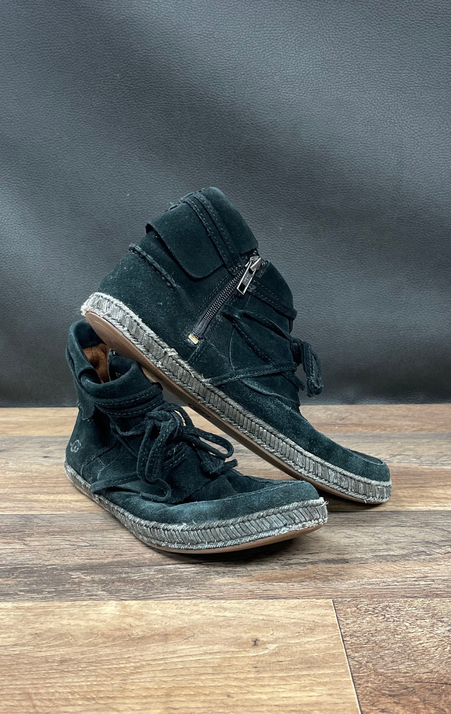 UGG McKay Black Suede Sheepskin Lined Ankle Boots Booties Women's Size 6.5