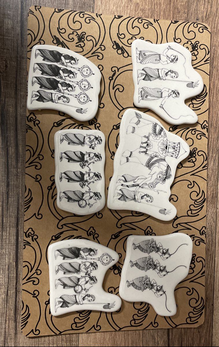 19pc Sri Lanka Kandy Perahera Festival Elephant Magnet Set Black & White