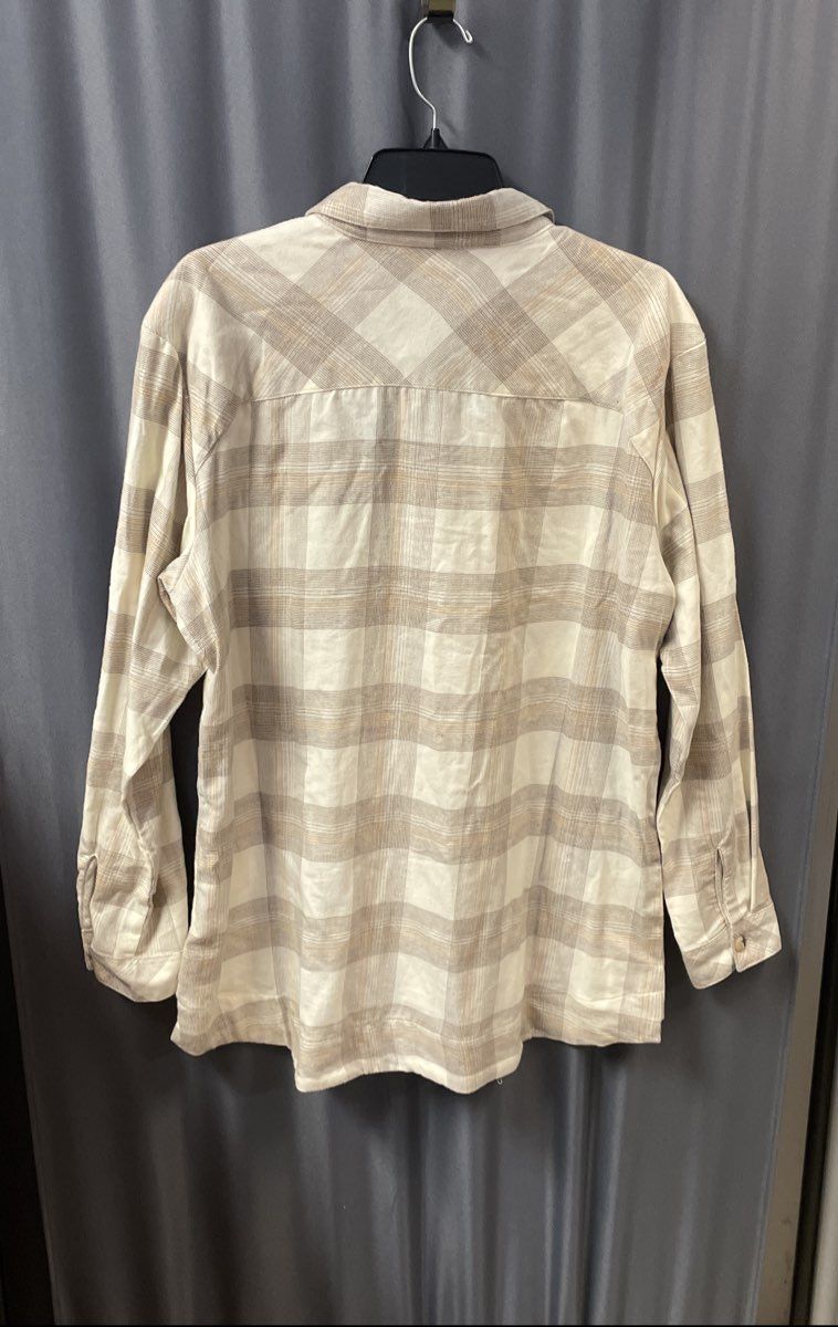 Columbia Women's Holly Hideaway Flannel Shirt Tan Plaid Roll Tab Sleeves XL NWT