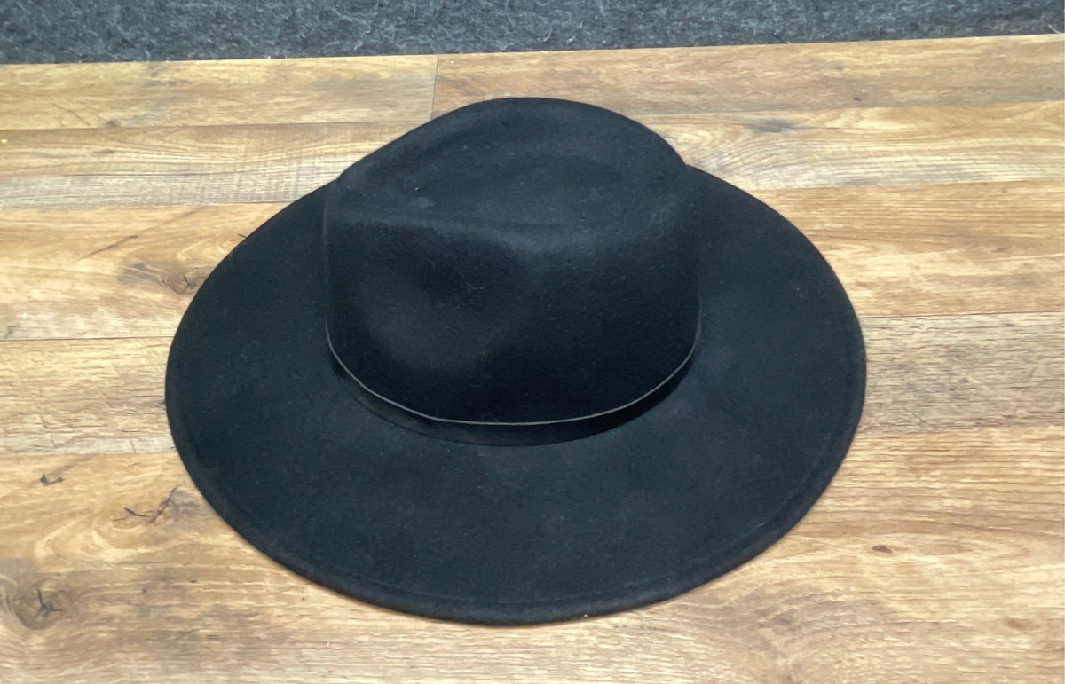 H&M Women's Black 100% Wool Wide Brim Flat Fedora Hat