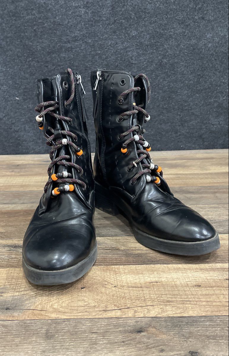 Sam & Libby Black Beaded Lace Combat Boots Side Zip Women's Size 11
