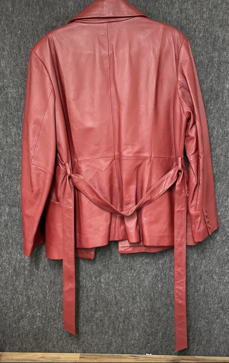 East 5th Women's Red Genuine Leather Button Front Belted Blazer Jacket XL