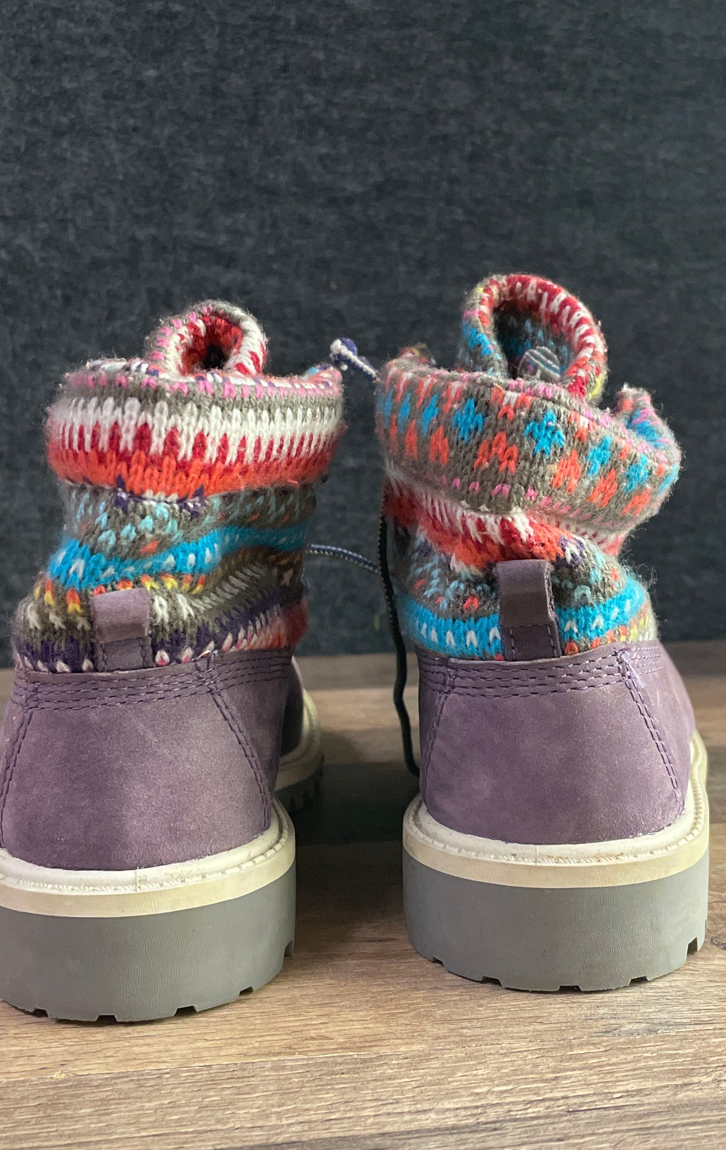 Timberland Roll-Top Sweater Collar Purple Nubuck Youth Boots Size 1.5