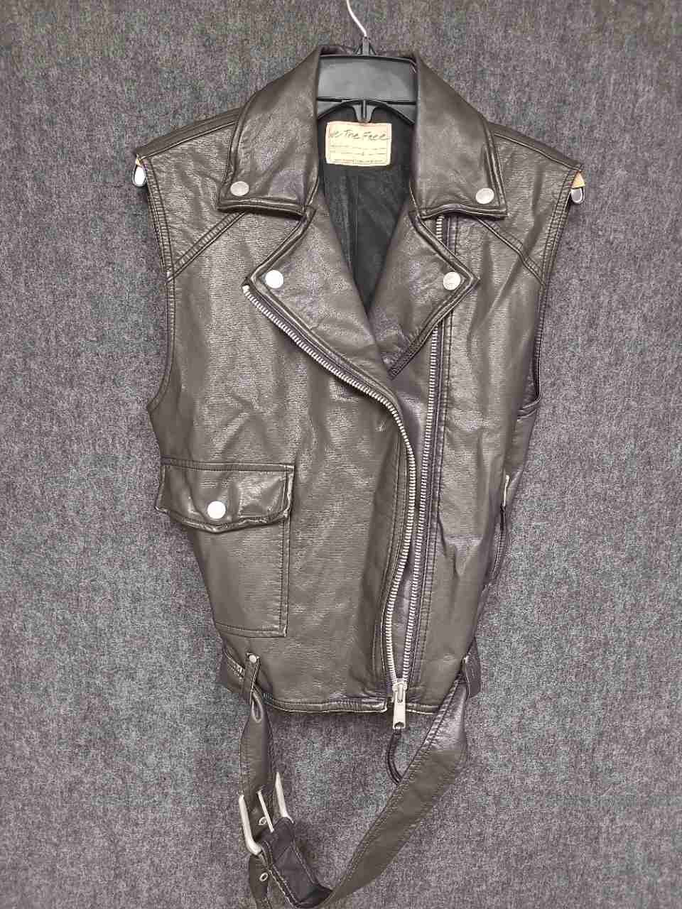 We The Free Women's Dark Brown Moto Biker Vest Belted Asymmetrical Zip Sz S