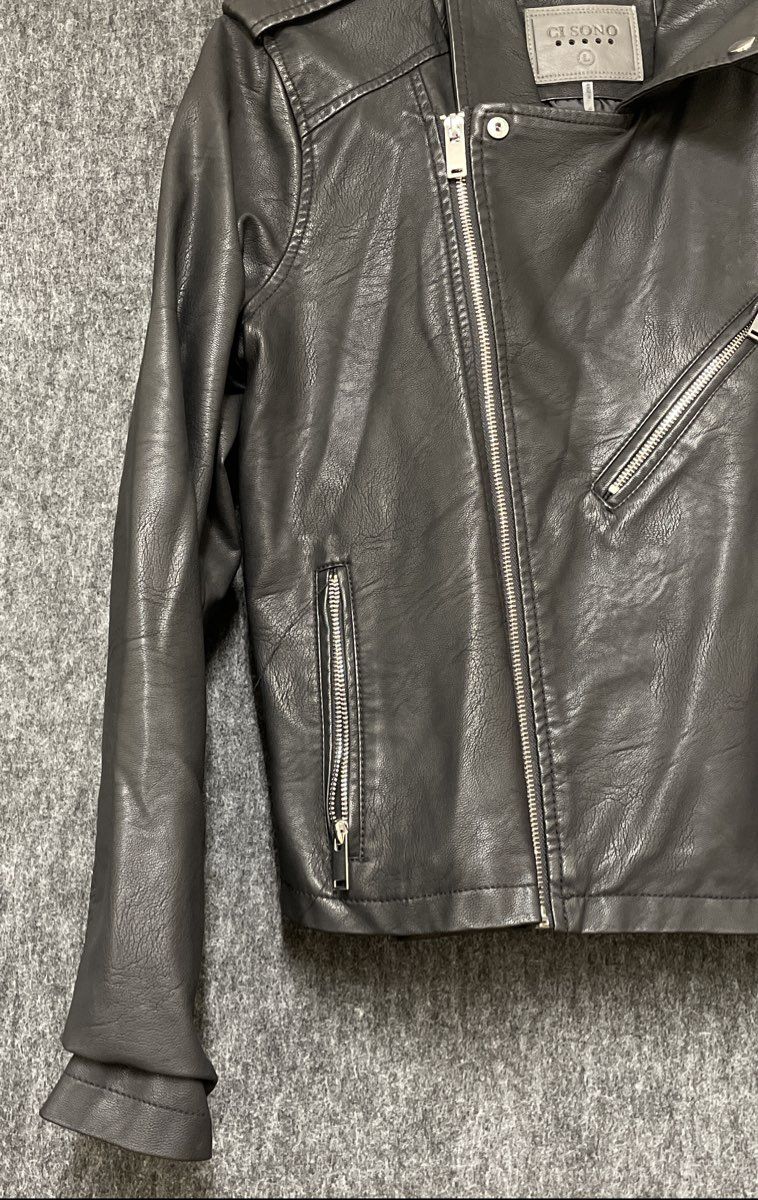 CI Sono Women's Black Faux Leather Biker Moto Jacket Asymmetrical Zip Sz L