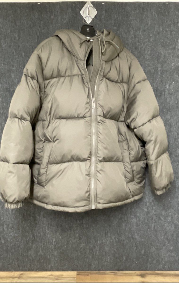 H&M Women's Olive Green Hooded Full Zip Quilted Puffer Coat Size L