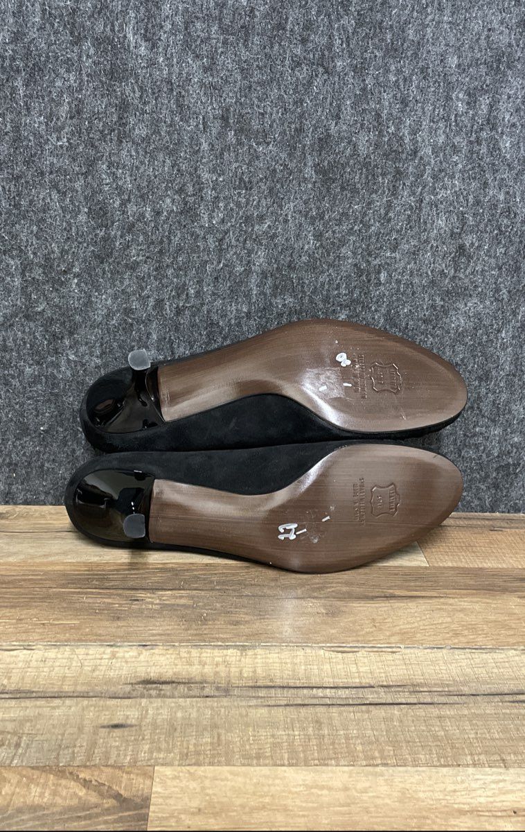 Stuart Weitzman Black Suede Peep Toe Bow Kitten Heel Pumps Spain Size 9 N