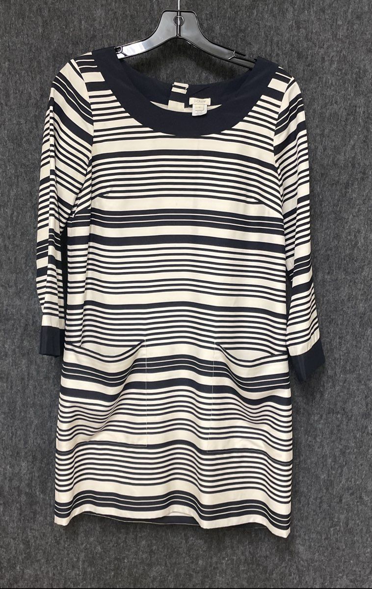 J. Crew Women's Jules Shift Dress Navy White Stripe 100% Silk Pockets Sz 2