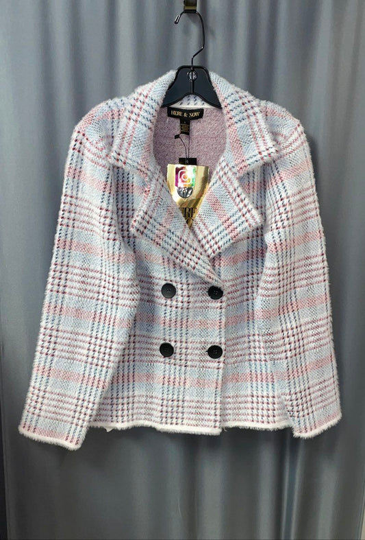 NWT Here & Now Women's Mariah Sweater Jacket Blue Red Plaid Sz L