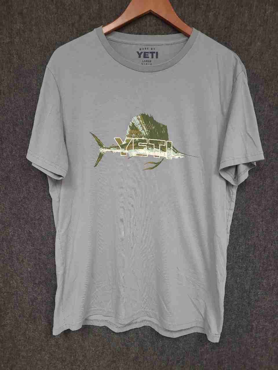 Yeti Men's Light Gray Marlin Graphic Fishing Short Sleeve T-Shirt Size L