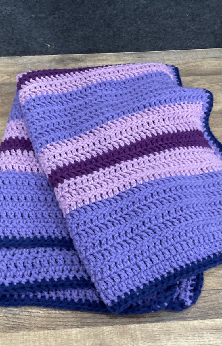 Handmade Purple Striped Crochet Blanket Afghan Throw Multicolor
