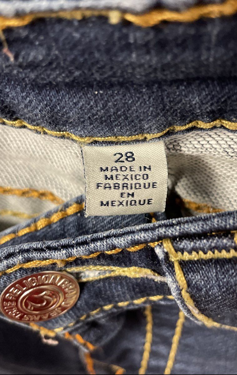 True Religion Women's Section Legging Blue Jeans Yellow Contrast Stitch Sz 28