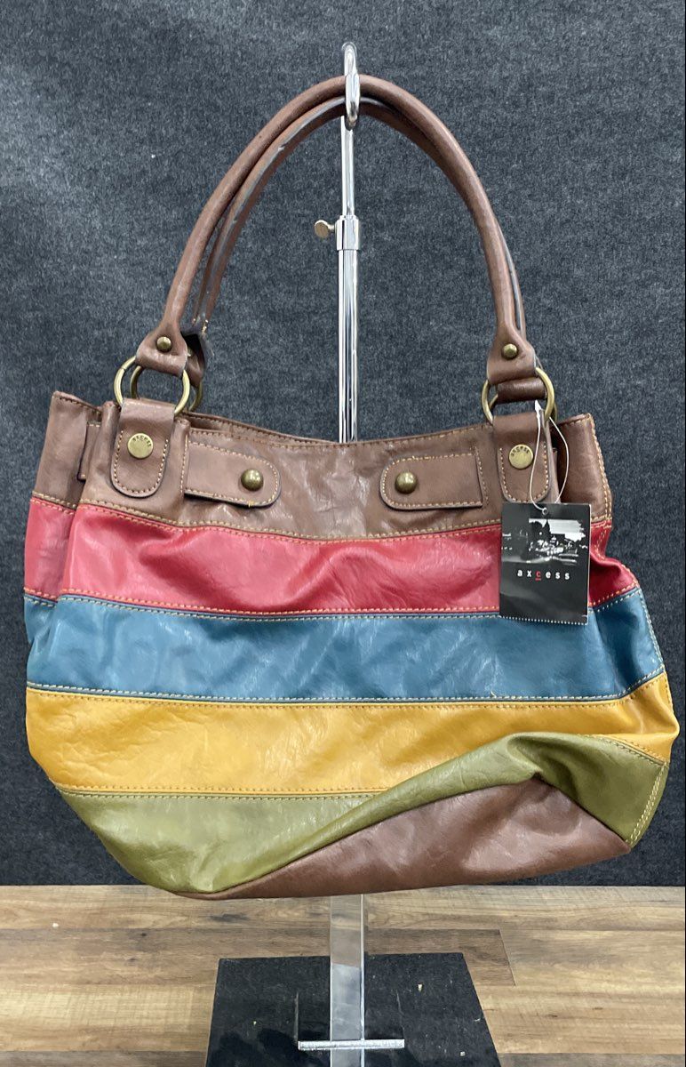 Axcess Melony Stripe Multicolor Shoulder Bag Handbag Tote NWT Brass Hardware